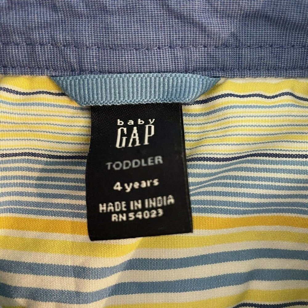 Gap Baby Button Down Shirt 4 Years Blue Yellow Stripes Casual Holiday Cotton - Picture 4 of 5